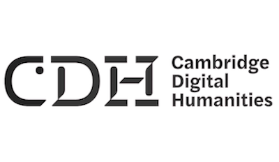 Black and white logo for Cambridge Digital Humanities: Stylized black letters reading CDH and the words Cambridge Digital Humanities